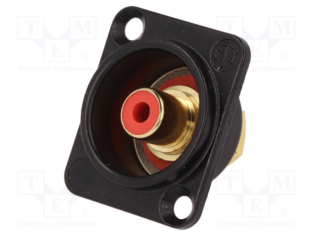 Socket; RCA; female; soldering; gold-plated; Marker: red