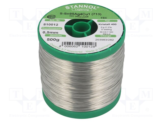 Soldering wire; Sn95Ag4Cu1; 500um; 0.5kg; lead free; Package: reel