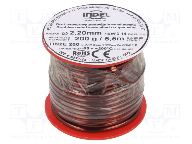 Coil wire; double coated enamelled; 2.2mm; 200g; -65÷200°C