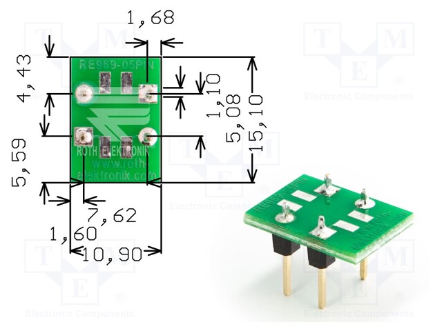 IC Adapter, PCB, 4-SOP, 7.62 mm Row Pitch, 5.08 mm Spacing