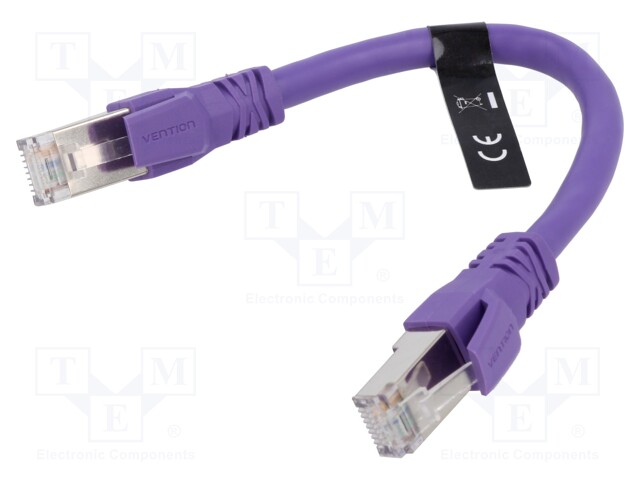 Patch cord; S/FTP; 6a; stranded; OFC; PVC; violet; 0.2m; 26AWG