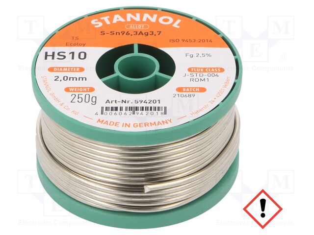 Soldering wire; Sn96Ag4; 2mm; 0.25kg; lead free; Package: reel