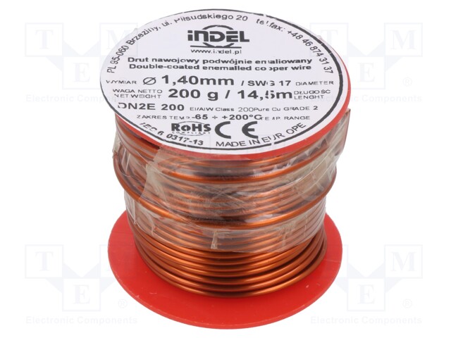 Coil wire; double coated enamelled; 1.4mm; 200g; -65÷200°C