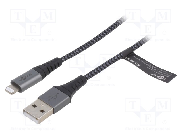 Cable; USB 2.0; USB A plug,Apple Lightning plug; 0.5m; 480Mbps