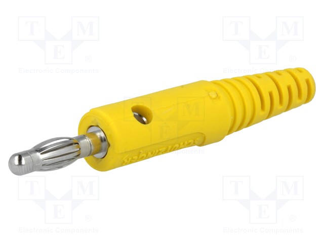 Plug; 4mm banana; 32A; 60VDC; yellow; with transversal socket