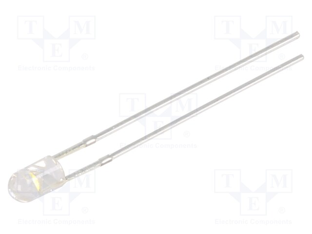 LED; 3mm; white warm; 2180÷3000mcd; 30°; Front: convex; 12V; 225mW