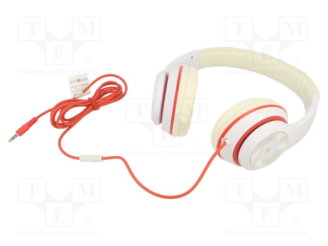 Headphones with microphone; white,red; Jack 3,5mm; headphones