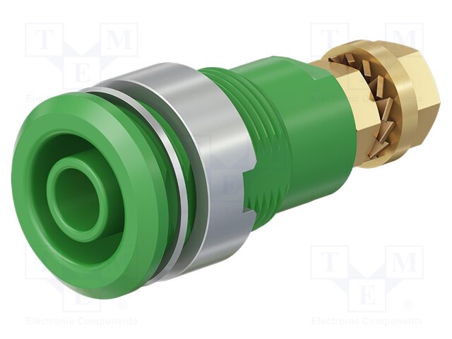 Socket; 4mm banana; 32A; green; gold-plated; Overall len: 33mm