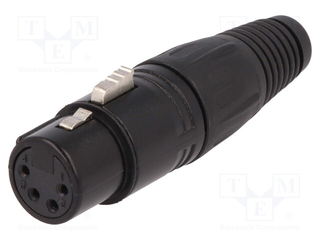 Plug; XLR; female; PIN: 4; straight; for cable; soldering; black