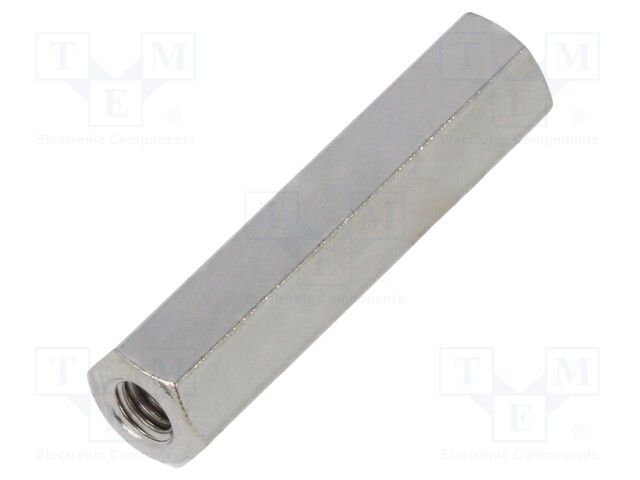 Screwed spacer sleeve; Int.thread: M4; 30mm; hexagonal; brass