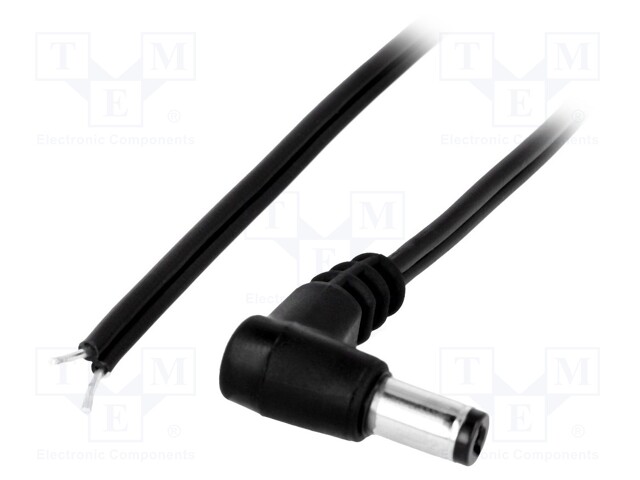 Cable; wires,DC 5,5/2,1 plug; angled; 0.5mm2; black; 3m; -20÷70°C