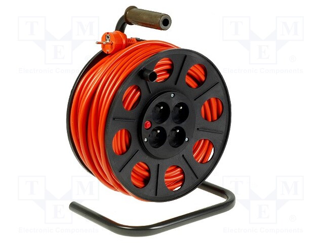 Extension lead; reel; Sockets: 4; PVC; orange; 3x1,5mm2; 50m; 10A