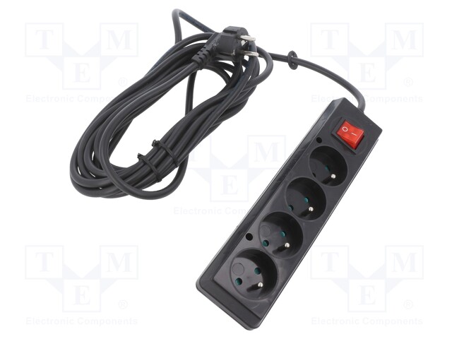 Extension lead; Sockets: 4; black; 3x1,5mm2; 5m; 16A