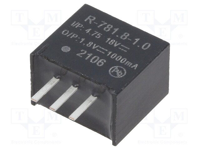 Converter: DC/DC; 1.8W; Uin: 4.75÷18V; Uout: 1.8VDC; Iout: 1A; SIP3