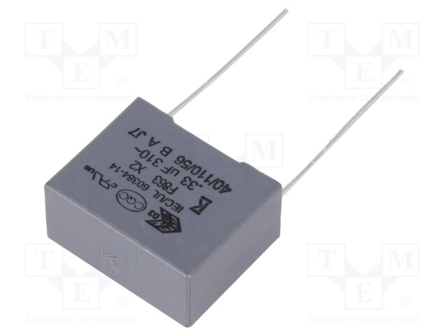 Capacitor: polypropylene; X2; 0.33uF; 15mm; ±10%; 18x14.5x8.5mm