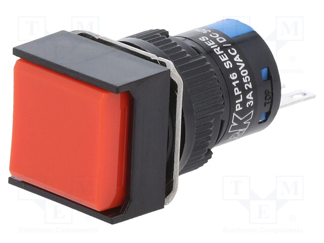 Switch: push-button; Pos: 2; 5A/250VAC; ON-(ON); red; IP40; 18x18mm