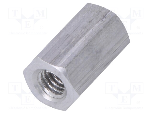 Screwed spacer sleeve; Int.thread: M4; 12mm; hexagonal; aluminium