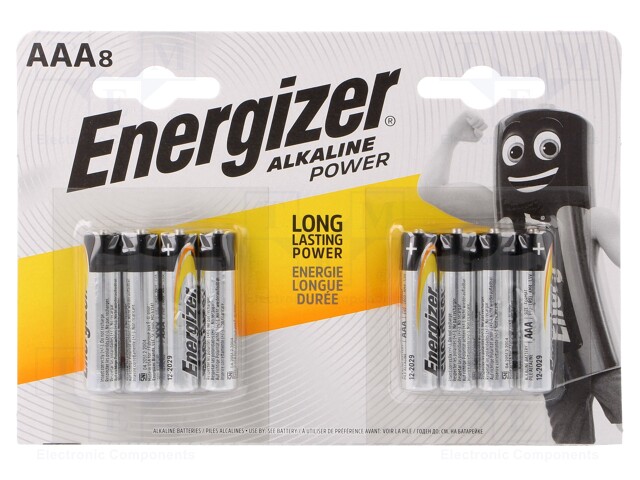 Battery: alkaline; 1.5V; AAA; Base; Batt.no: 8; non-rechargeable