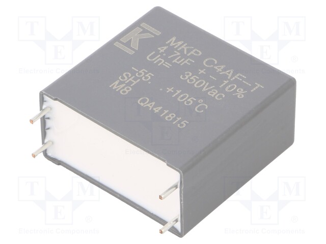 AC Film Capacitor, 4.7 µF, 350 VAC, Metallized PP, ± 10%, C4AF Series, Radial Box