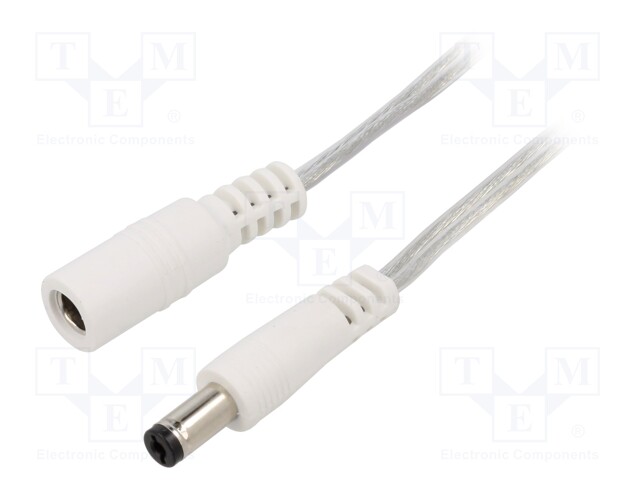 Cable; DC 5,5/2,1 plug,DC 5,5/2,1 socket; straight; 0.5mm2; 5m