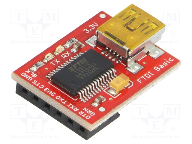 Module: converter; USB-UART; FT232RL; USB B mini; 3.3VDC