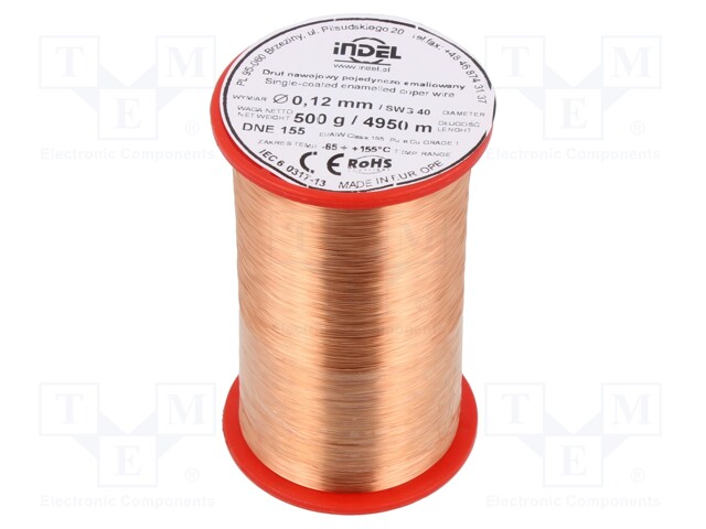 Coil wire; single coated enamelled; 0.12mm; 500g; -65÷155°C