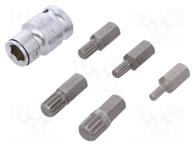 Screwdriver bits; Pcs: 6; Bit: spline (12-angles); Mounting: 1/2"