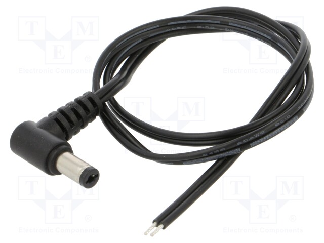 Cable; 2x0.5mm2; DC 5,5/2,1 plug; angled; black-gray,black; 0.5m