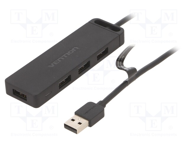 Hub USB; USB 2.0; PnP; black; Number of ports: 4; 480Mbps