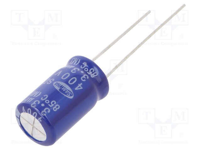 Capacitor: electrolytic; THT; 3.3uF; 400VDC; Ø10x16mm; ±20%; 2000h