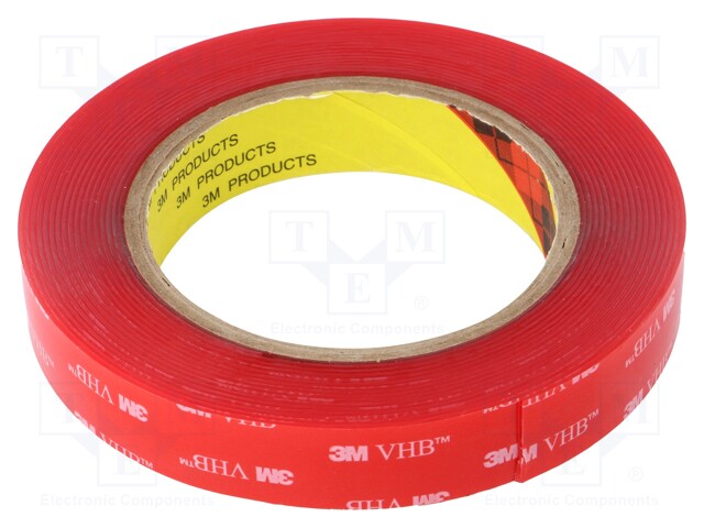 Tape: fixing; W: 19mm; L: 5.5m; Thk: 1mm; acrylic; transparent