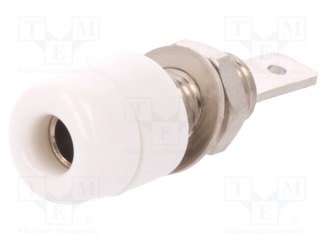 Socket; 4mm banana; 32A; 33VAC; 70VDC; white; nickel plated; 5mΩ