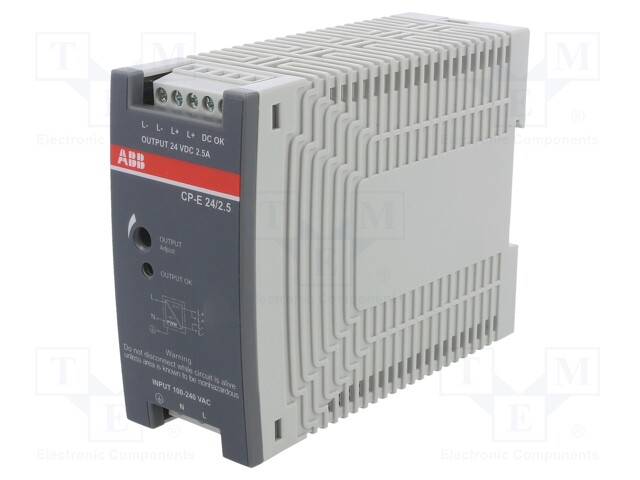 Power supply: switched-mode; 24VDC; 2.5A; Mounting: DIN