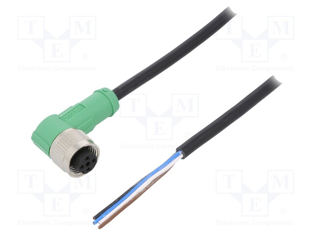 Connection lead; M12; PIN: 4; angled; 10m; plug; 250VAC; 4A; -25÷90°C