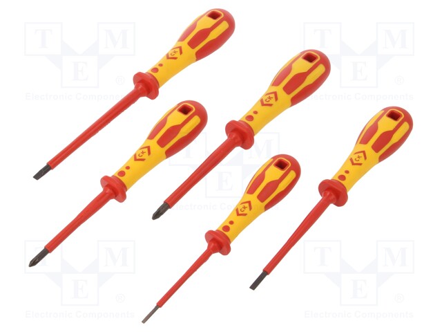 Screwdrivers; Pcs: 5; insulated; 1kVAC; Bit: Pozidriv®,slot