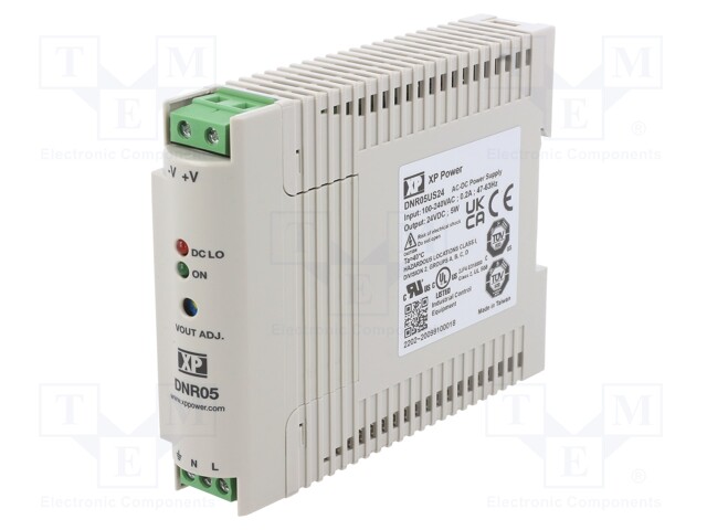 AC/DC DIN Rail Power Supply (PSU), ITE, 1 Output, 5 W, 24 VDC, 210 mA