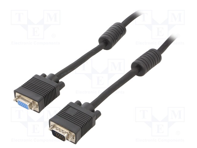 Cable; D-Sub 15pin HD socket,D-Sub 15pin HD plug; black; 3m