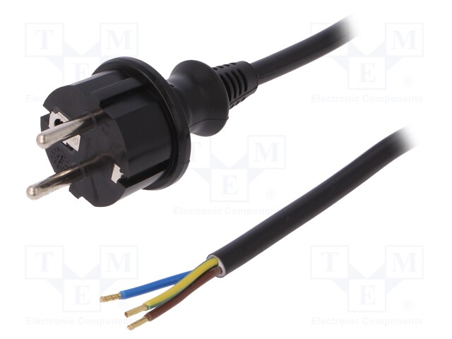 Cable; SCHUKO plug,CEE 7/7 (E/F) plug,wires; 1.5m; black; PVC