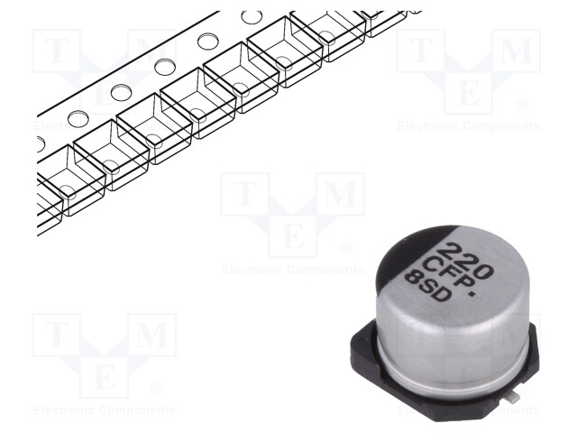 Capacitor: electrolytic; low impedance; 220uF; 16VDC; Case: F; FP