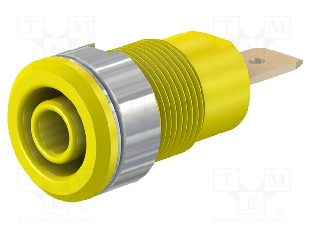 Socket; 4mm banana; 32A; 1kV; Cutout: Ø12.2mm; yellow; gold-plated