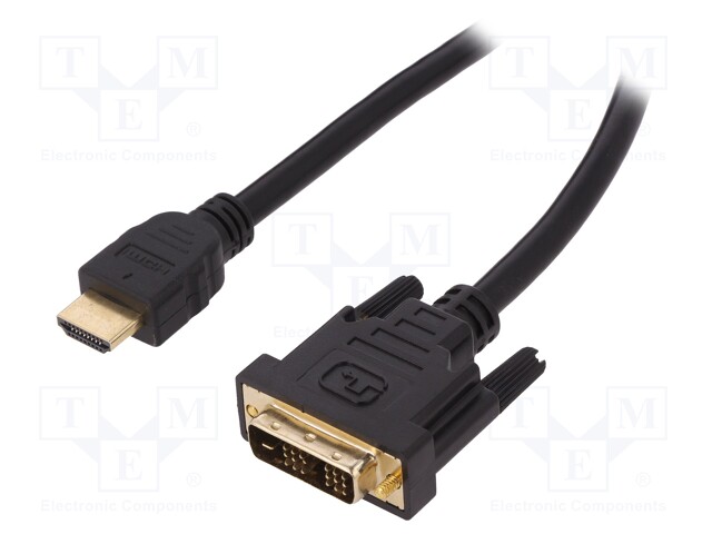 Cable; HDMI 1.4; DVI-D (18+1) plug,HDMI plug; 10m; black; 30AWG