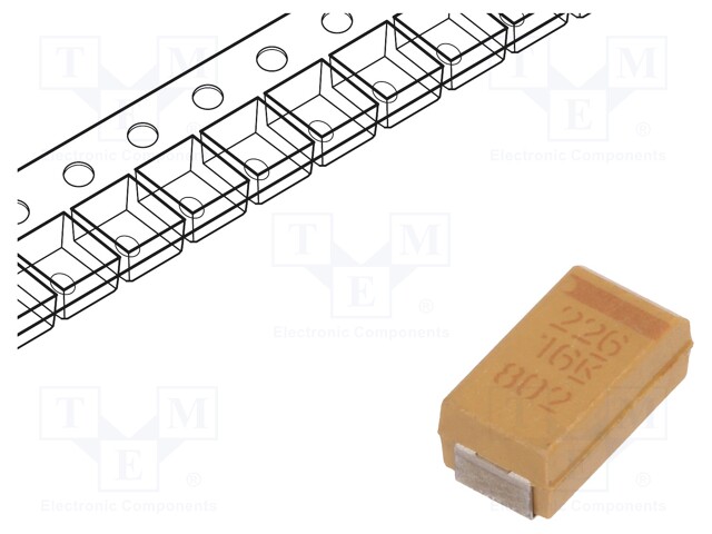 Capacitor: tantalum; low ESR; 22uF; 16VDC; Case: C; 2312; ESR: 350mΩ