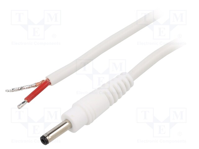 Cable; wires,DC 1,3/3,5 plug; straight; 1mm2; white; 0.5m