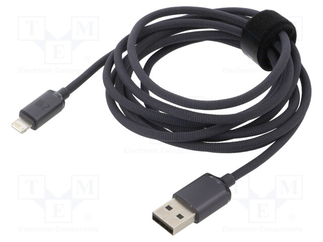 Cable; USB 2.0; Apple Lightning plug,USB A socket; 2m; black