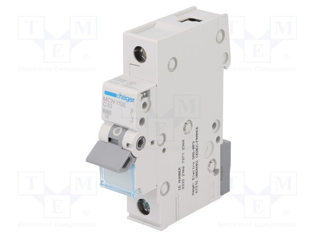 Circuit breaker; 230VAC; Inom: 10A; Poles: 1; DIN; Charact: C; 6kA