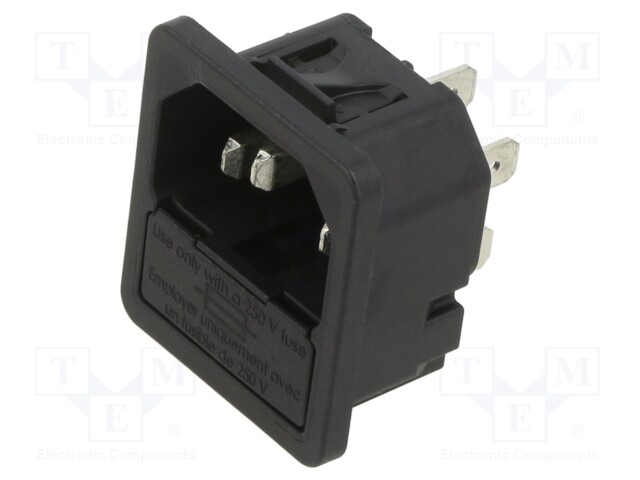 Un-Filtered IEC Power Entry Module, IEC C14, General Purpose, 10 A, 250 VAC, 1-Pole Fuse Holder