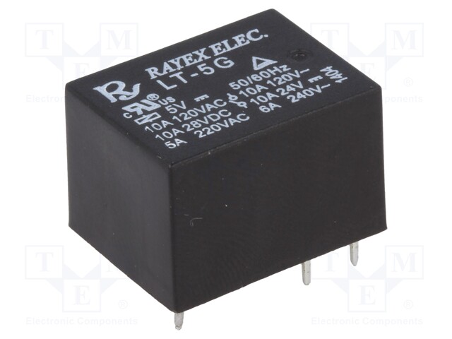 Relay: electromagnetic; SPDT; Ucoil: 5VDC; 10A/120VAC; 10A/24VDC