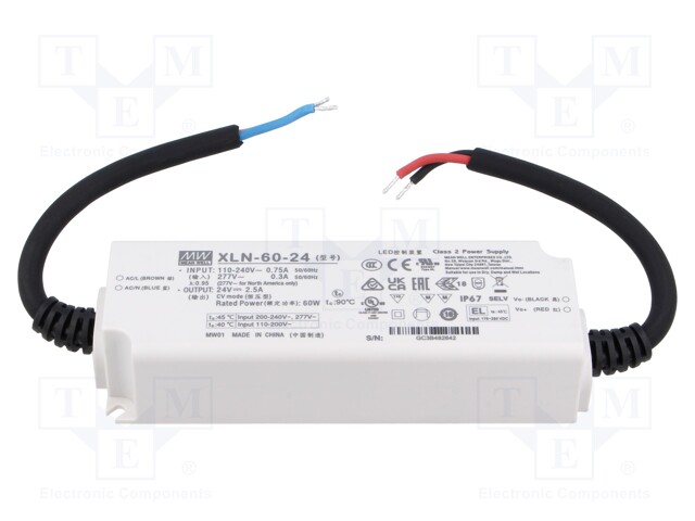 Power supply: switching; LED; 60W; IP67; XLN-60; -25÷90°C; OUT: 1