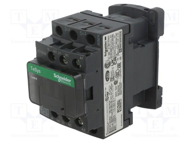 Contactor, 9 A, DIN Rail, 24 V, 3NO, 3 Pole, 5.5 kW