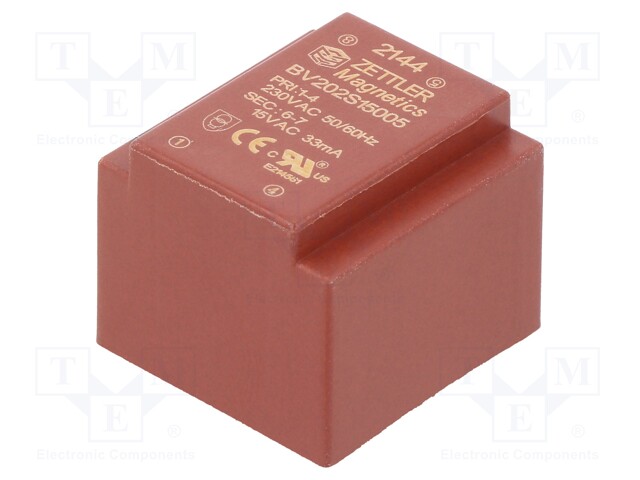 Transformer: encapsulated; 0.5VA; 230VAC; 15V; Mounting: PCB